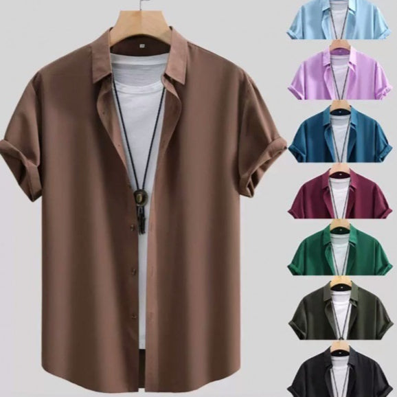 Camisa de Manga Corta Clásica para Hombre - Color Liso Verano