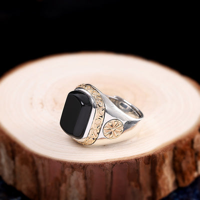 Anillo de Ágata Negra Personalizado para Hombre