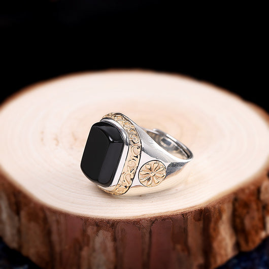Anillo de Ágata Negra Personalizado para Hombre