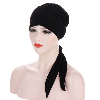 Turbante Largo con Lazo de Cristal de Cáñamo en Color Puro - Image 7