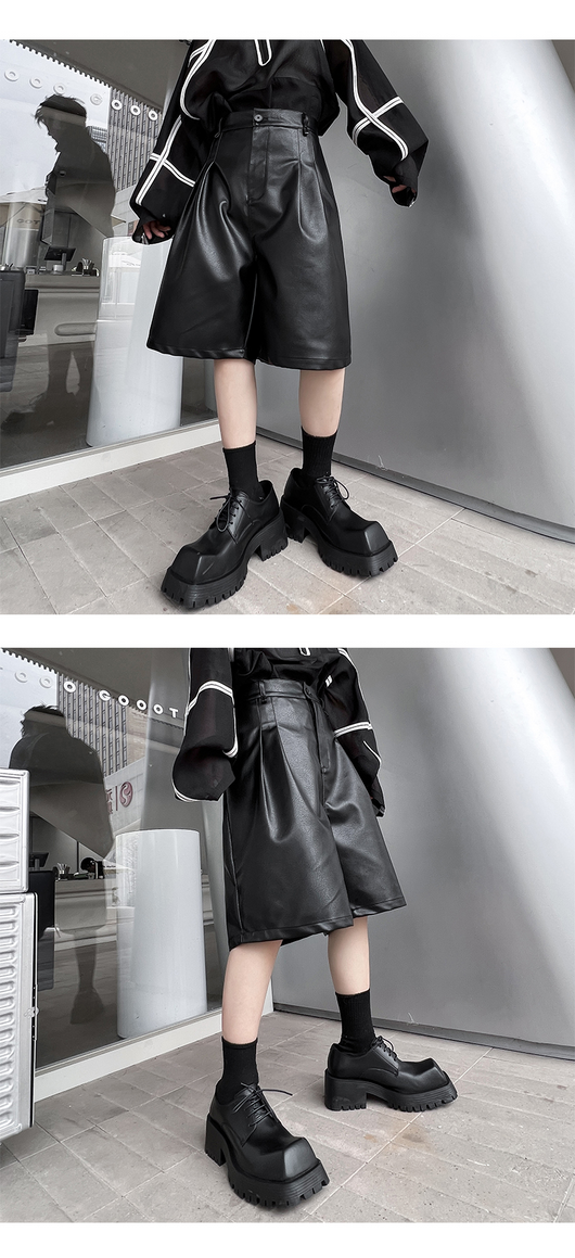 Pantalones Casuales de Piel Sintética con Corte Relajado para Hombre - Image 10