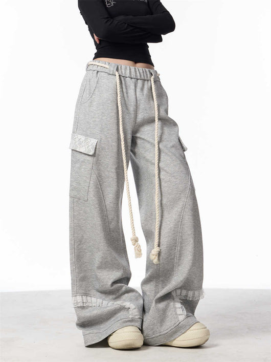 Pantalones de Chándal Gris Cintura Ajustable con Bolsillos Múltiples para Mujer - Image 15
