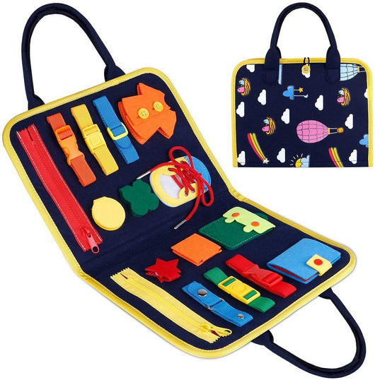 Tablero Educativo Sensorial con Actividades de Abotonado y Vestimenta para Bebés - Image 8