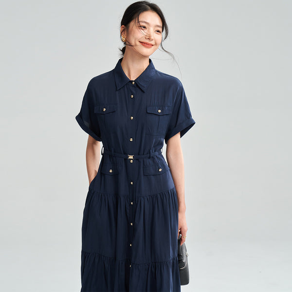 Camisa Clásica de Solapa Doble Pecho con Manga Corta