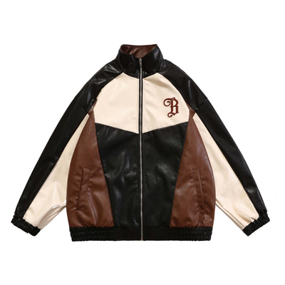 Chaqueta de Cuero PU con Costuras Retro Americano para Hombre - Image 5