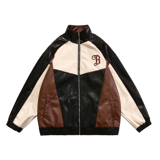 Chaqueta de Cuero PU con Costuras Retro Americano para Hombre - Image 5