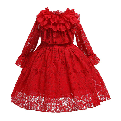 Vestido Elegante de Manga Larga con Encaje Floral para Niña - Image 2