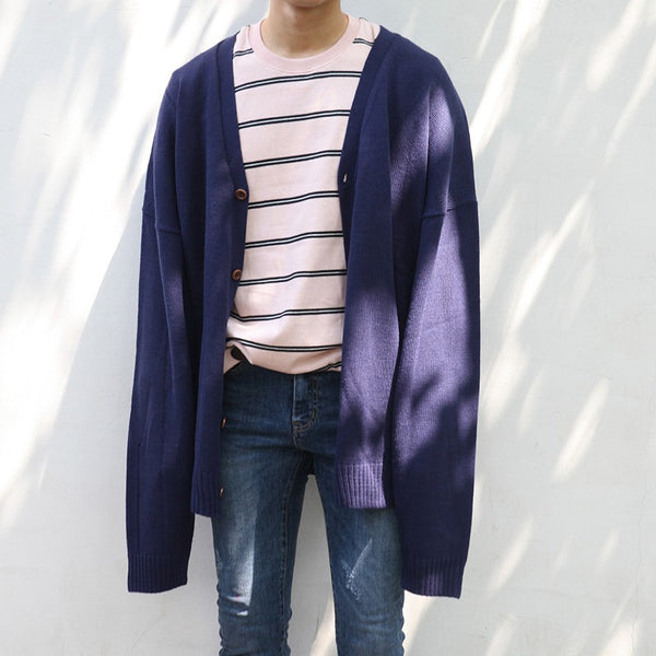 Chaqueta Suéter Hombre Cuello V Tejida Suelta y Cómoda