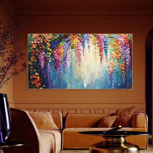 Cuadro de Flores Abstracto Moderno - Óleo Artesanal con Textura 3D para Sala de Estar - Image 3