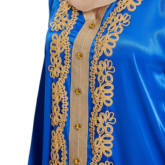 Vestido Largo Malayo con Cuello en V y Diamantes Cosidos - Image 15