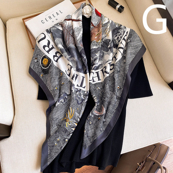 Bufanda Vintage Estampada en Algodón con Detalles Bordados