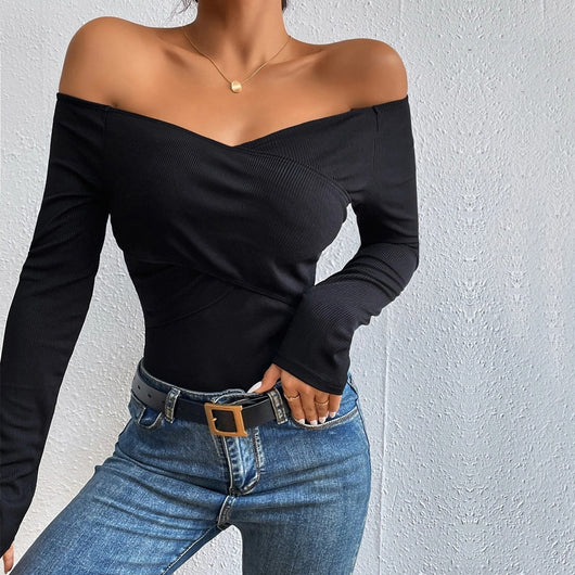 Blusa Elegante Fuera del Hombro Ajustada de Manga Larga - Image 9