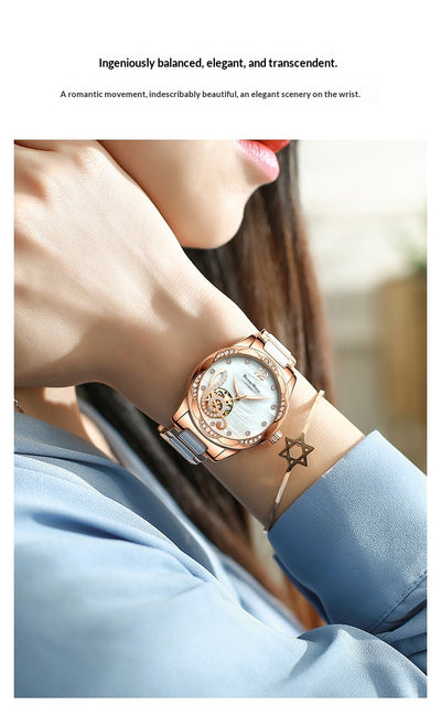Reloj Automático para Mujer Deyi Bird Rojo Vino con Diseño Calado - Image 13