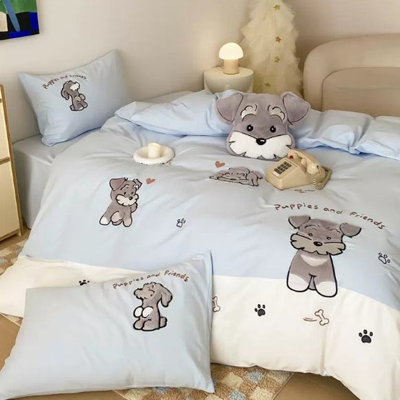 Set de Cuatro Paños de Algodón Grueso con Diseño Schnauzer