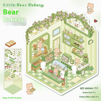 Diy Notebook Decompression Stacking Miniature Sticker set featuring a cute cartoon hot pot shop scene with animal characters. - Image 19