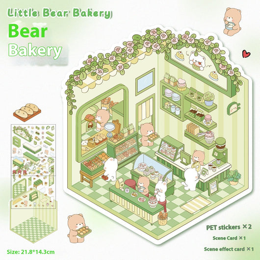 Diy Notebook Decompression Stacking Miniature Sticker set featuring a cute cartoon hot pot shop scene with animal characters. - Image 19