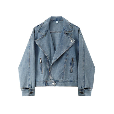 Chaqueta de Mezclilla Corta con Solapa Oversized para Mujer