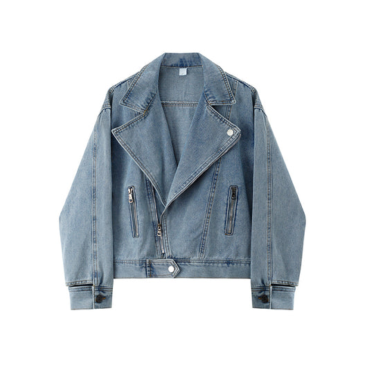 Chaqueta de Mezclilla Corta con Solapa Oversized para Mujer