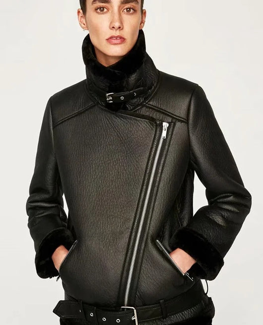 Chaqueta de Cuero PU con Cinturón Ajustable para Mujer - Estilo Trendy