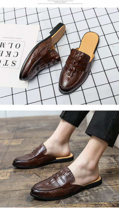 Zapatos de Cuero Semiabiertos con Patrón Cocodrilo para Hombre - Image 13