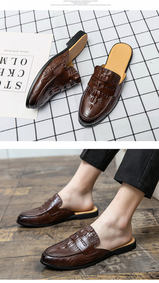 Zapatos de Cuero Semiabiertos con Patrón Cocodrilo para Hombre - Image 13