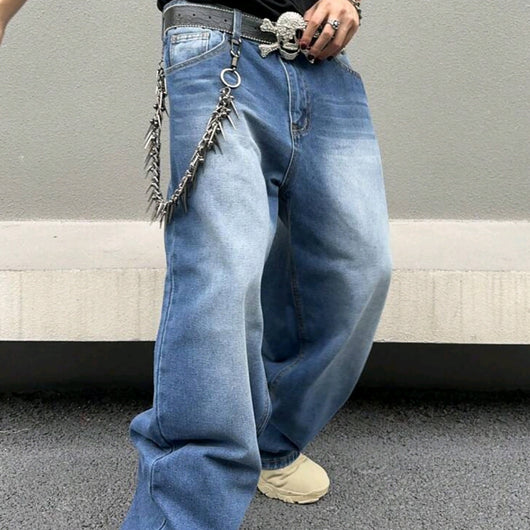 Pantalones Vaqueros Hombre Rectos Oversized Lavado Otoño Invierno