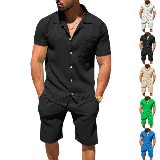 Conjunto de Verano Hombre: Cardigan con Solapa y Shorts a Rayas - Image 33
