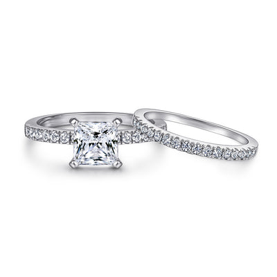 Anillo de Pareja en Plata 925 con Diamante Princess - Diseño Minimalista Dos en Uno - Image 5