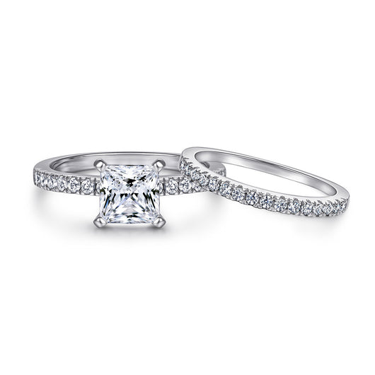 Anillo de Pareja en Plata 925 con Diamante Princess - Diseño Minimalista Dos en Uno - Image 5