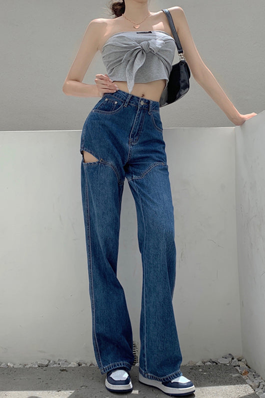 Jeans Verticales de Cintura Alta Suelta y Slim para Mujer - Image 5