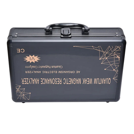 Black 6G Quantum Analyzer Palm Touch Health Detector in a briefcase-style case, with a hand on the sensor. - Image 11