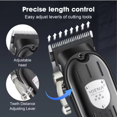 Professional hair clipper set featuring a larger black clipper with an LCD display and a smaller black trimmer, with dimensions. - Image 10