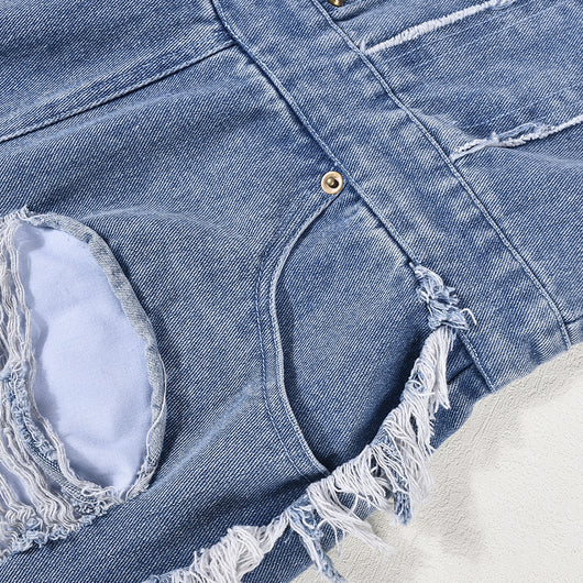 Mono Denim Ajustado con Detalles de Pedrería y Ojales Decorativos - Image 22