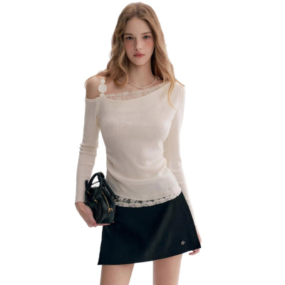 Blusa Elegante Fuera del Hombro con Encaje y Manga Larga - Image 5