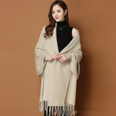 Chal Grueso de Invierno con Mangas de Visón Sintético - Bufanda Clásica para Mujer - Image 2