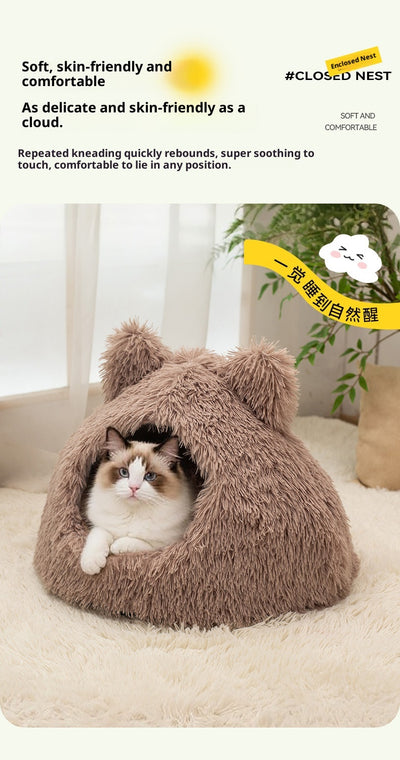 Cama Cálida Semiencerrada para Gatos con Peluche Suave - Image 20