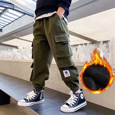 Pantalones Casuales de Trabajo Fleece con Bolsillos Múltiples para Niños y Adolescentes - Image 6