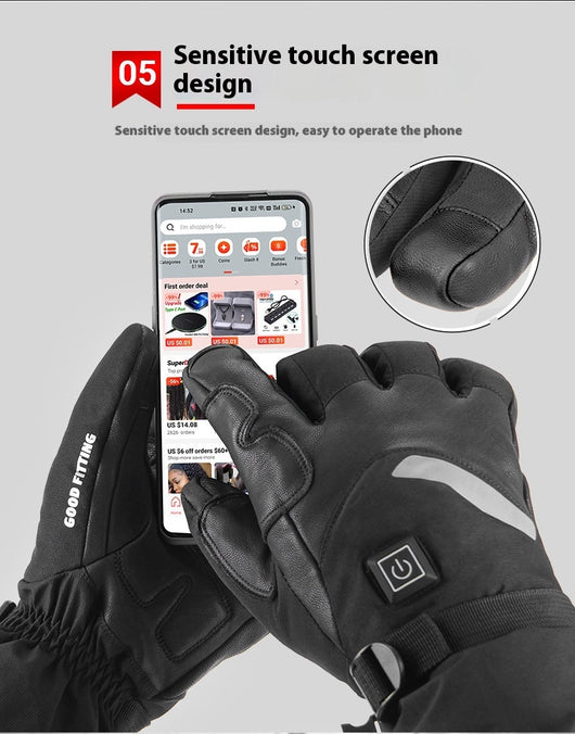 Guantes Térmicos Eléctricos de Piel de Oveja con Pantalla Táctil para Motocicleta - Image 23