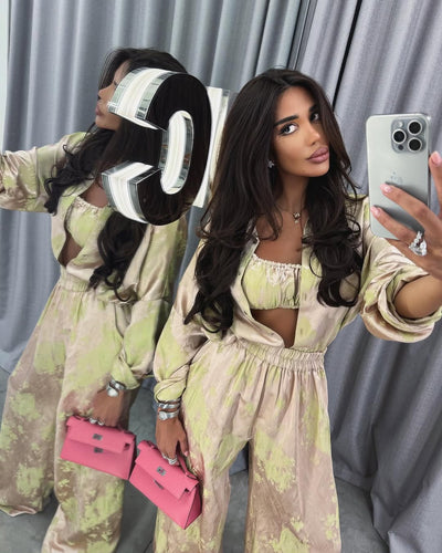 Conjunto de 3 Piezas: Camisa Manga Larga con Solapa, Top Tubo y Pantalón Ancho - Image 21
