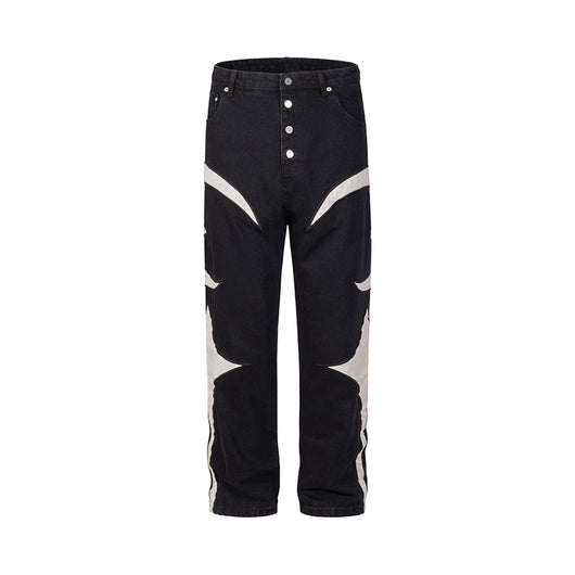 Pantalones Casuales Patchwork de Cuero con Contraste de Colores - Image 4