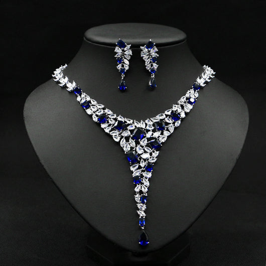 Conjunto de Collar y Aretes de Circonita Colorida para Novia - Image 7