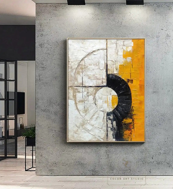 Cuadro Abstracto Moderno Naranja con Texturas - Arte Minimalista Óleo Original Círculos