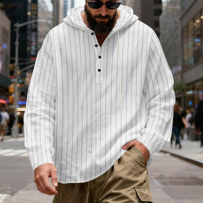 Camisa Lino Holgada Talla Grande Hombre a Rayas con Capucha - Image 16