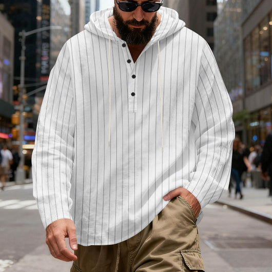 Camisa Lino Holgada Talla Grande Hombre a Rayas con Capucha - Image 16