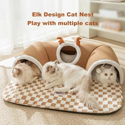 Túnel Escondite y Cama 2 en 1 para Gatos