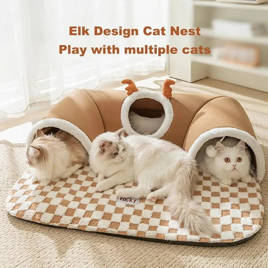Túnel Escondite y Cama 2 en 1 para Gatos