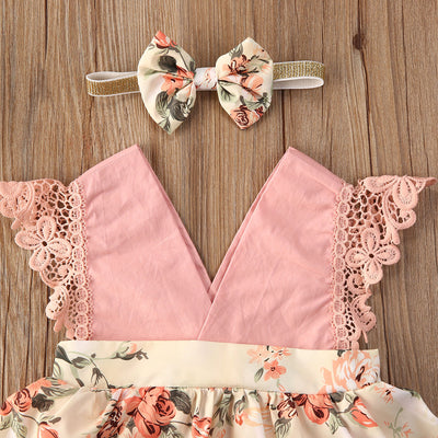 Enterizo Floral Princesa para Bebé Niña con Encaje y Diadema - Image 3