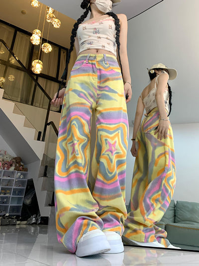 Pantalones Vaqueros Florados Anchos Cintura Alta XINGX - Image 9