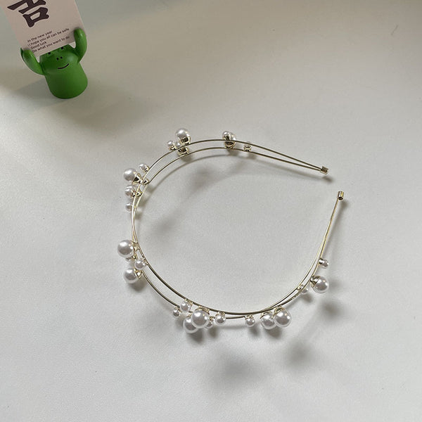 Diadema de Perlas Blancas de Doble Capa para Mujer - Image 3