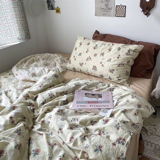 Juego de Sábanas Floral Retro Francés de Algodón - 4 Piezas